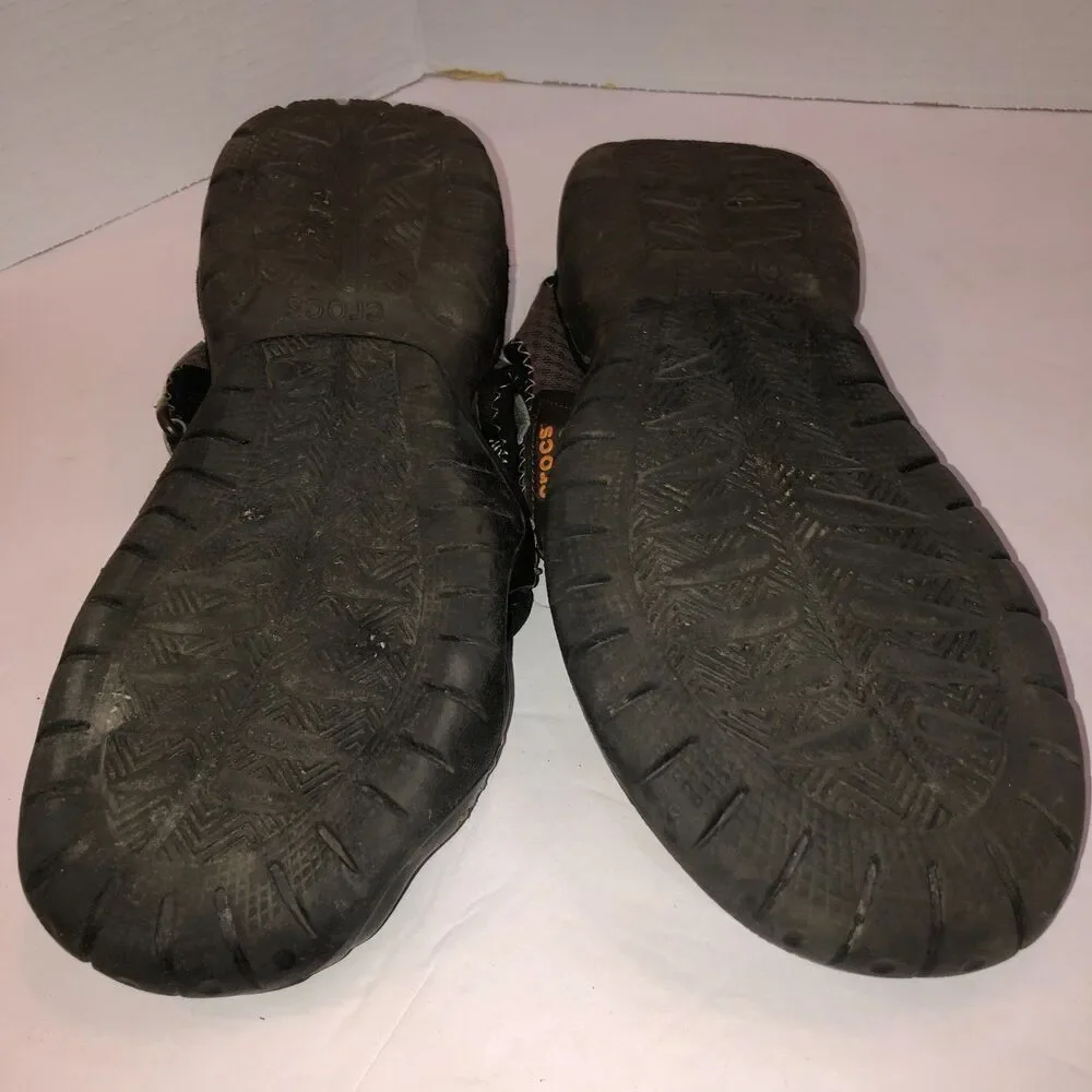 Crocs Mens Size 10 Brown Black Swiftwater Fisherman Mesh Deck Sandals Shoes